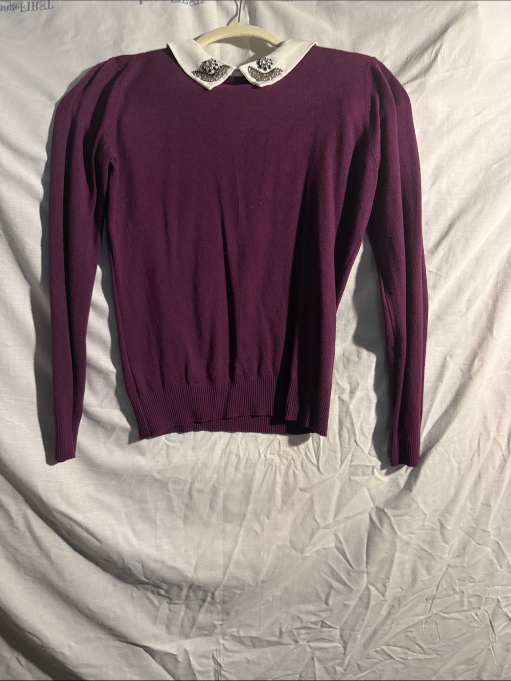 Milano Purple Crewneck Sweater with White Embellished Collar